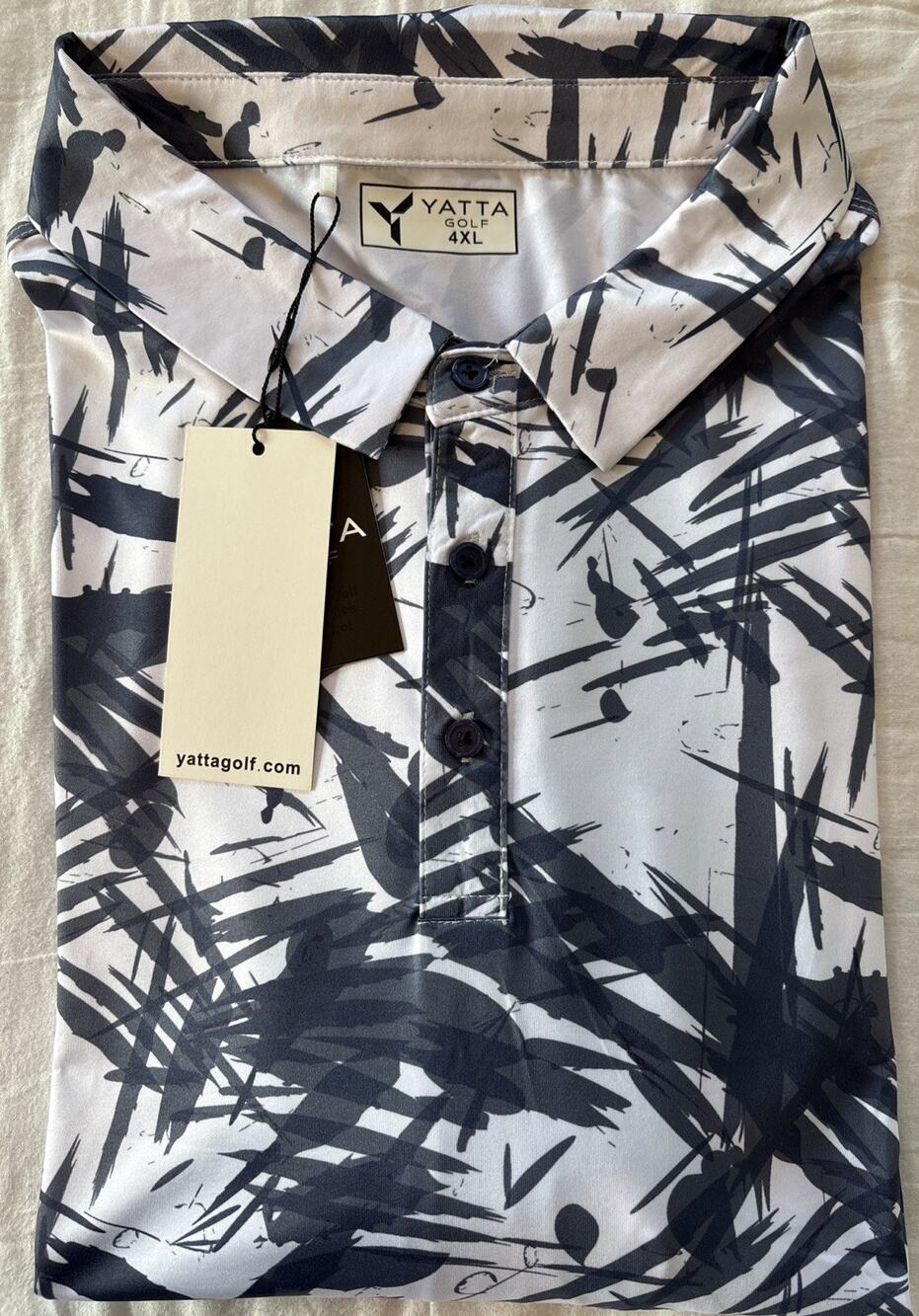 NWT Yatta Golf Polo Shirt Men's 4XL Shodo Print Abstract AOP White Grey $50